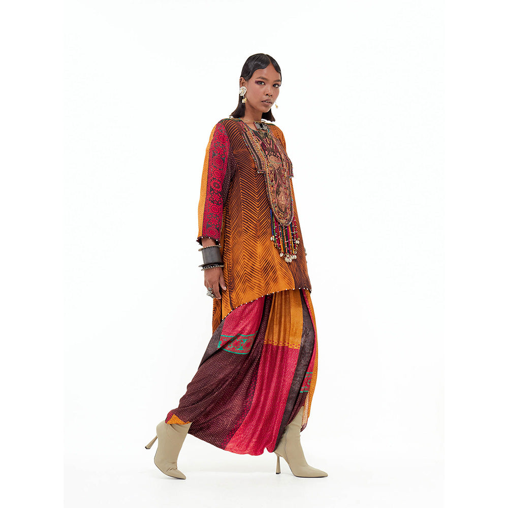 Aseem Kapoor Mustard Mitra Short Kurta With Draped Trouser (Set of 2)