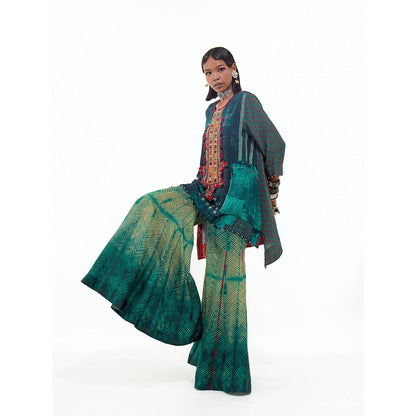 Aseem Kapoor Teal Mitra Short Kurta With Sharara (Set of 2)
