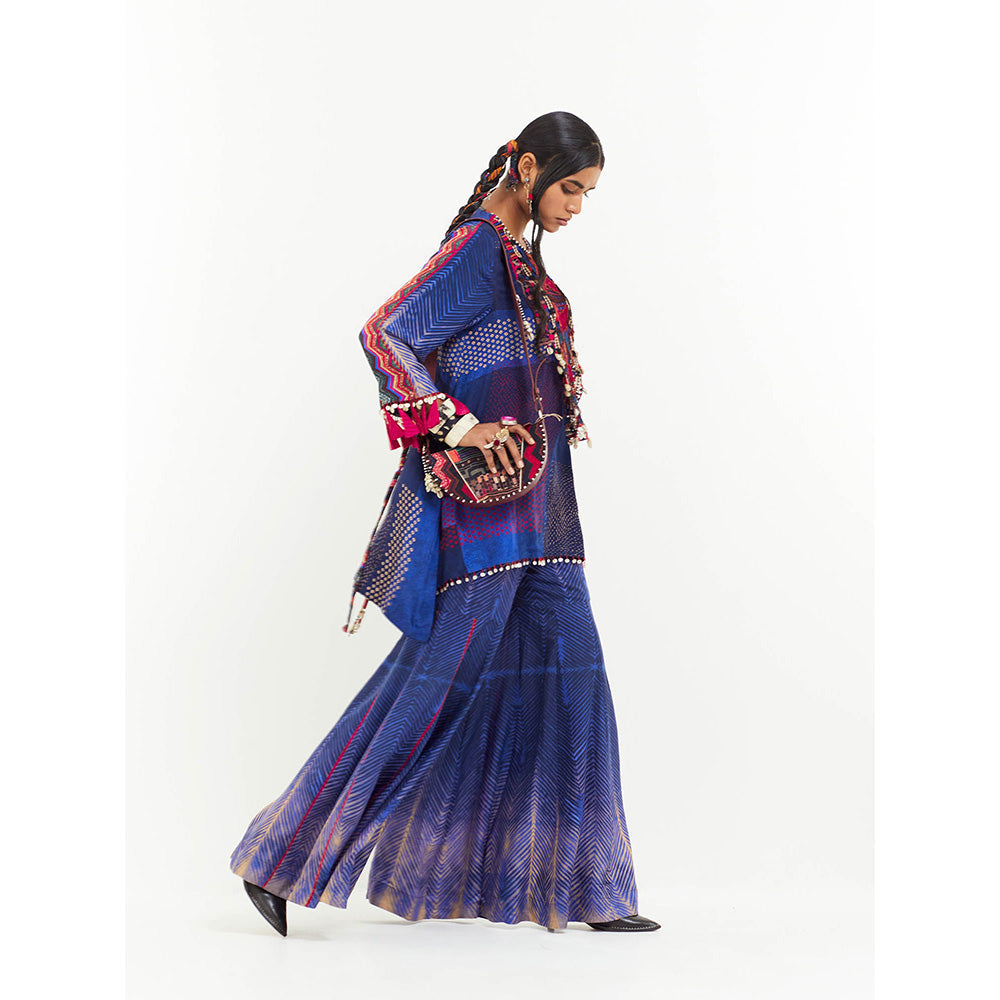 Aseem Kapoor Blue Mitra Short Kurta With Sharara (Set of 2)
