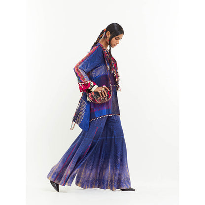 Aseem Kapoor Blue Mitra Short Kurta With Sharara (Set of 2)