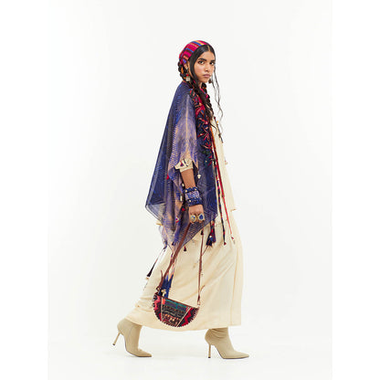 Aseem Kapoor Beige Veni Cape With Kurti And Skirt (Set of 3)