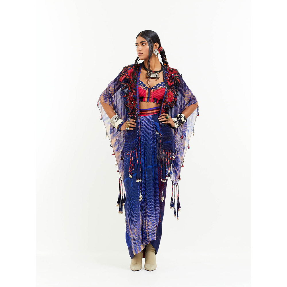 Aseem Kapoor Blue Veni Jacket With Blouse And Skirt (Set of 3)