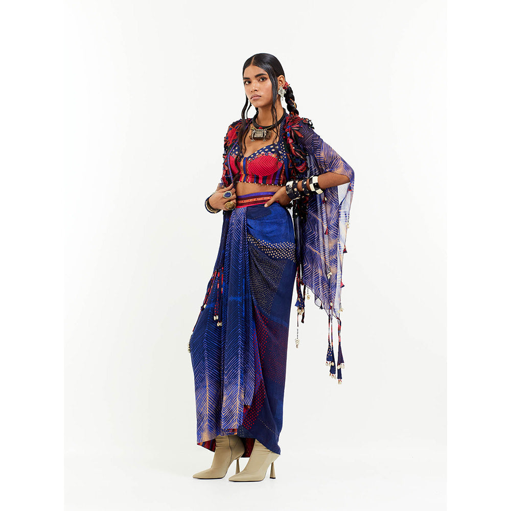 Aseem Kapoor Blue Veni Jacket With Blouse And Skirt (Set of 3)