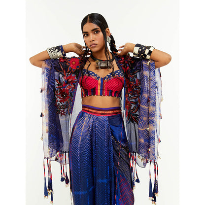 Aseem Kapoor Blue Veni Jacket With Blouse And Skirt (Set of 3)