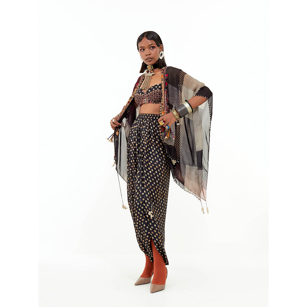 Aseem Kapoor Brown Veni Jacket With Blouse And Drape Trouser (Set of 3)