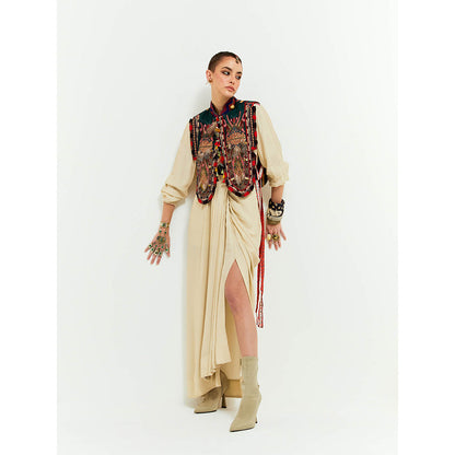 Aseem Kapoor Beige Zuri Gilet With Shirt And Skirt (Set of 3)