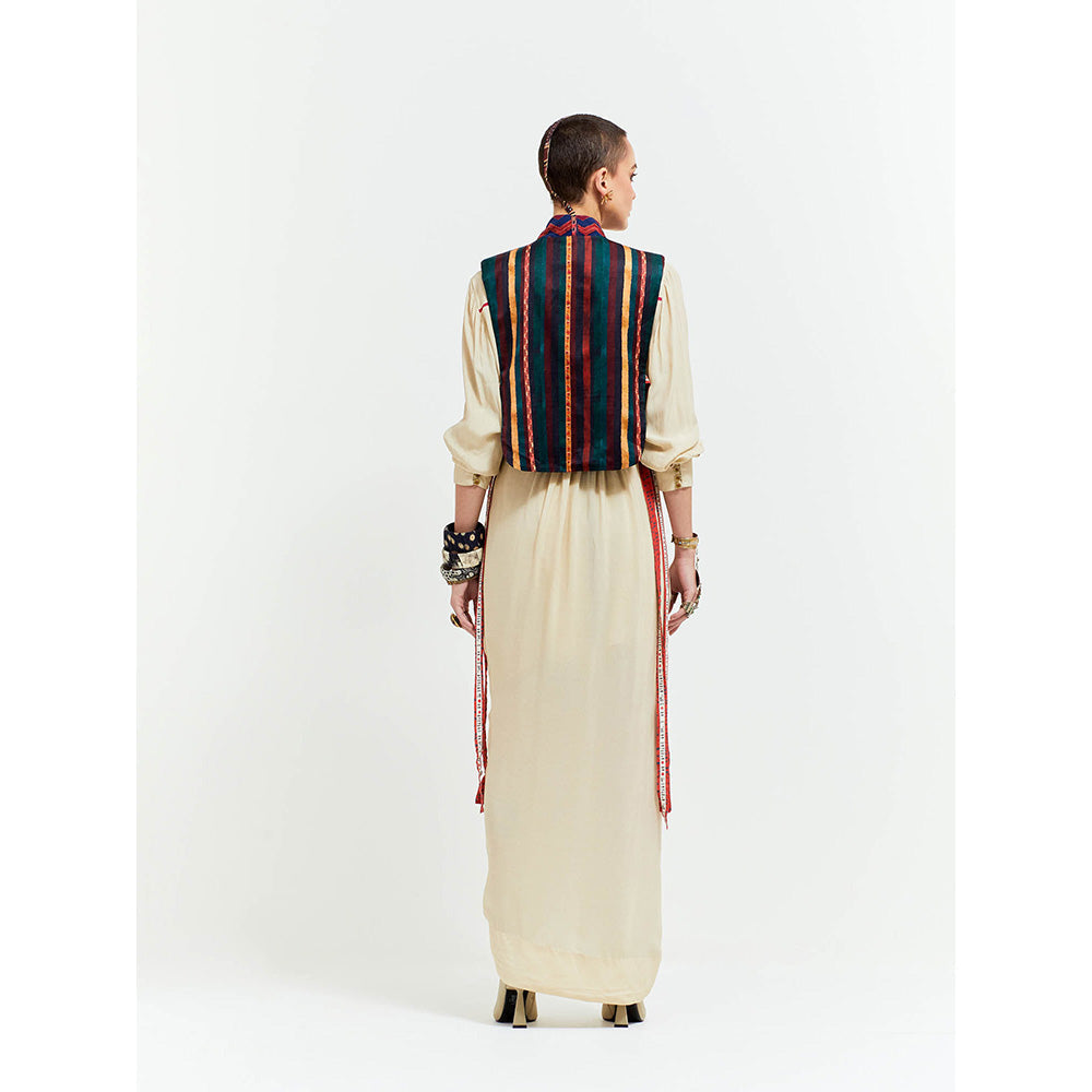 Aseem Kapoor Beige Zuri Gilet With Shirt And Skirt (Set of 3)