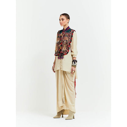 Aseem Kapoor Beige Zuri Gilet With Shirt And Skirt (Set of 3)