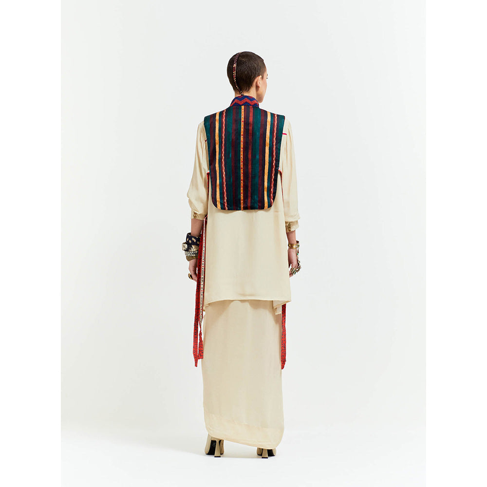 Aseem Kapoor Beige Zuri Gilet With Shirt And Skirt (Set of 3)