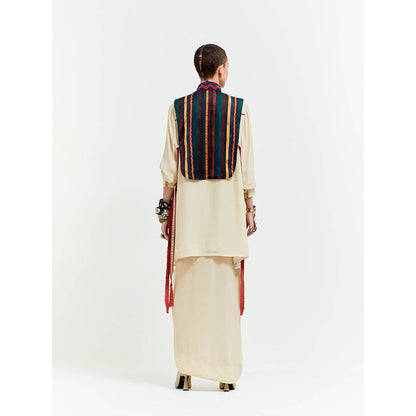 Aseem Kapoor Beige Zuri Gilet With Shirt And Skirt (Set of 3)