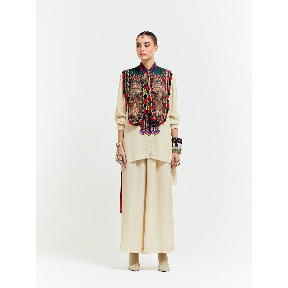 Aseem Kapoor Beige Zuri Gilet With Shirt And Palazzo (Set of 3)