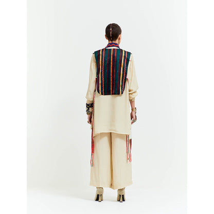 Aseem Kapoor Beige Zuri Gilet With Shirt And Palazzo (Set of 3)