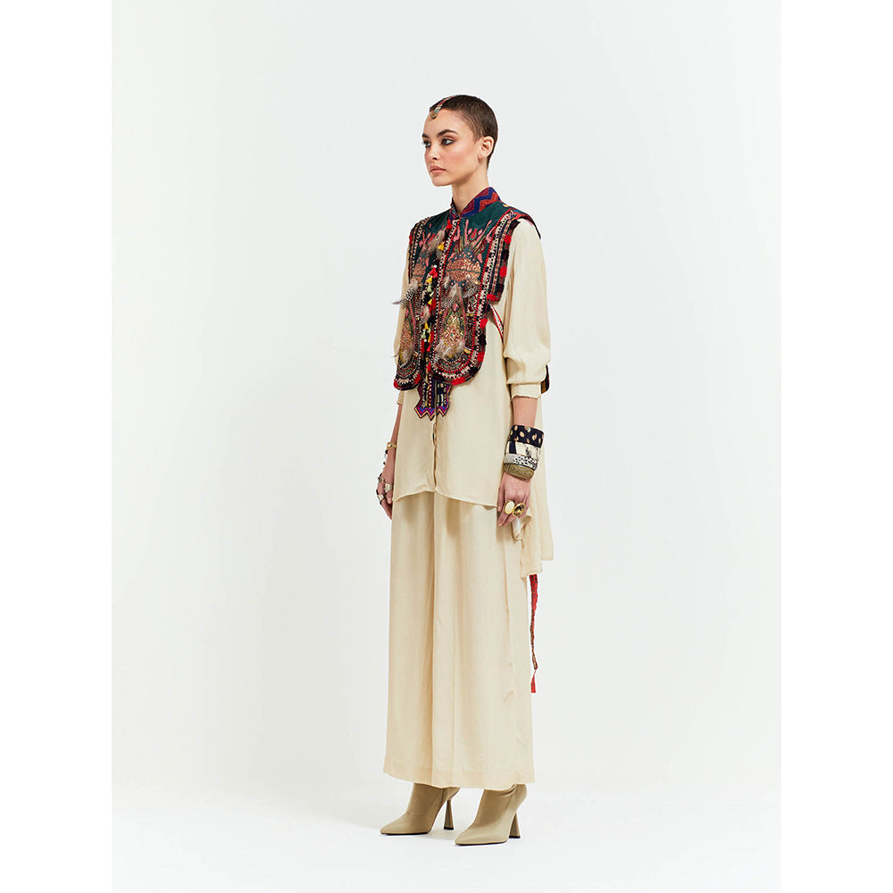 Aseem Kapoor Beige Zuri Gilet With Shirt And Palazzo (Set of 3)