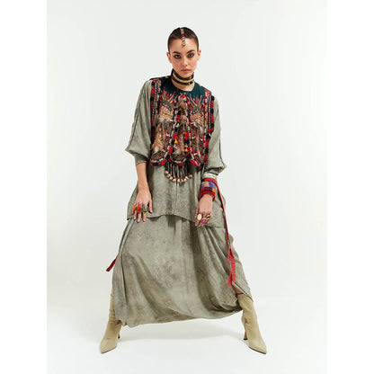 Aseem Kapoor Grey Zuri Gilet With Kurta And Draped Trouser (Set of 3)