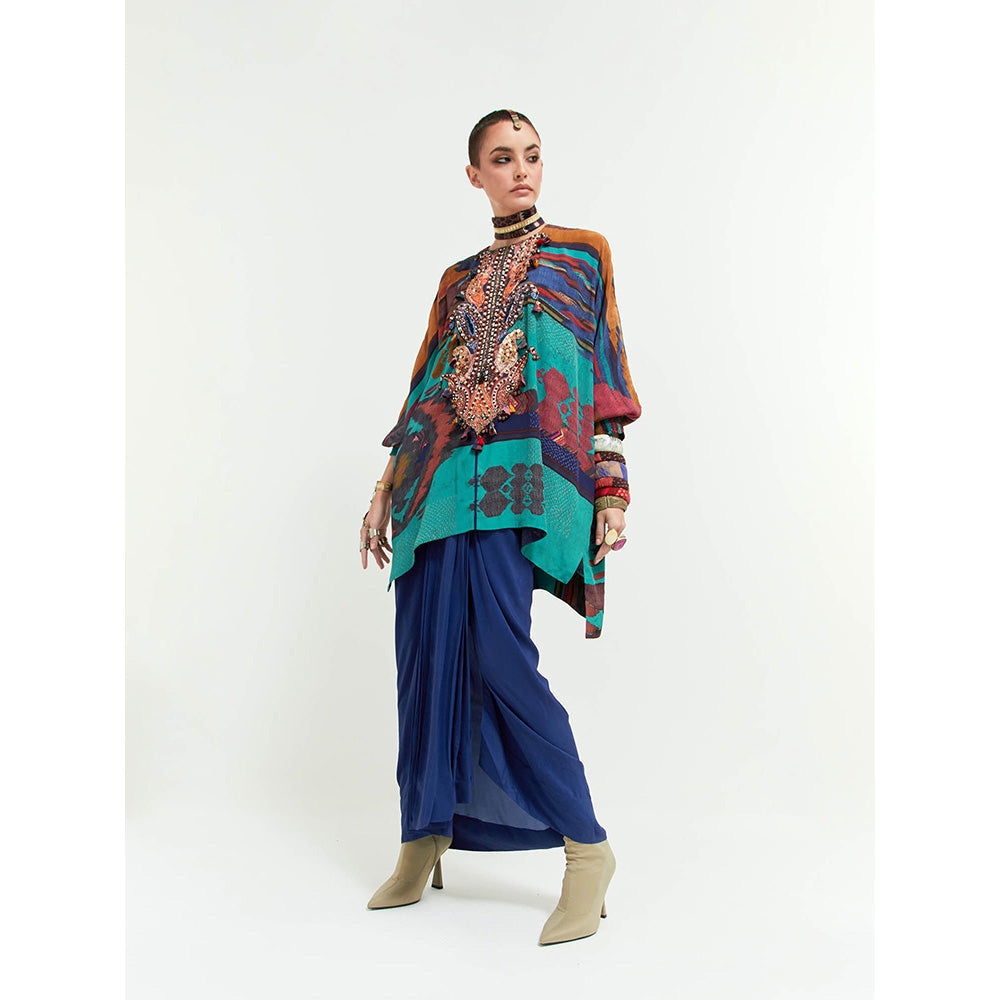Aseem Kapoor Blue Kuru Trapeze Kurta With Skirt (Set of 2)