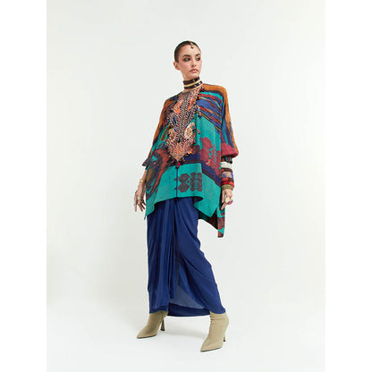 Aseem Kapoor Blue Kuru Trapeze Kurta With Skirt (Set of 2)