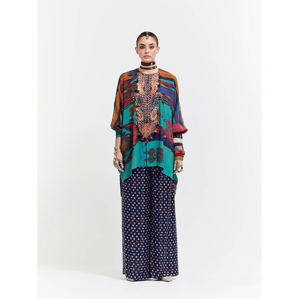Aseem Kapoor Blue Kuru Trapeze Kurta With Pant (Set of 2)