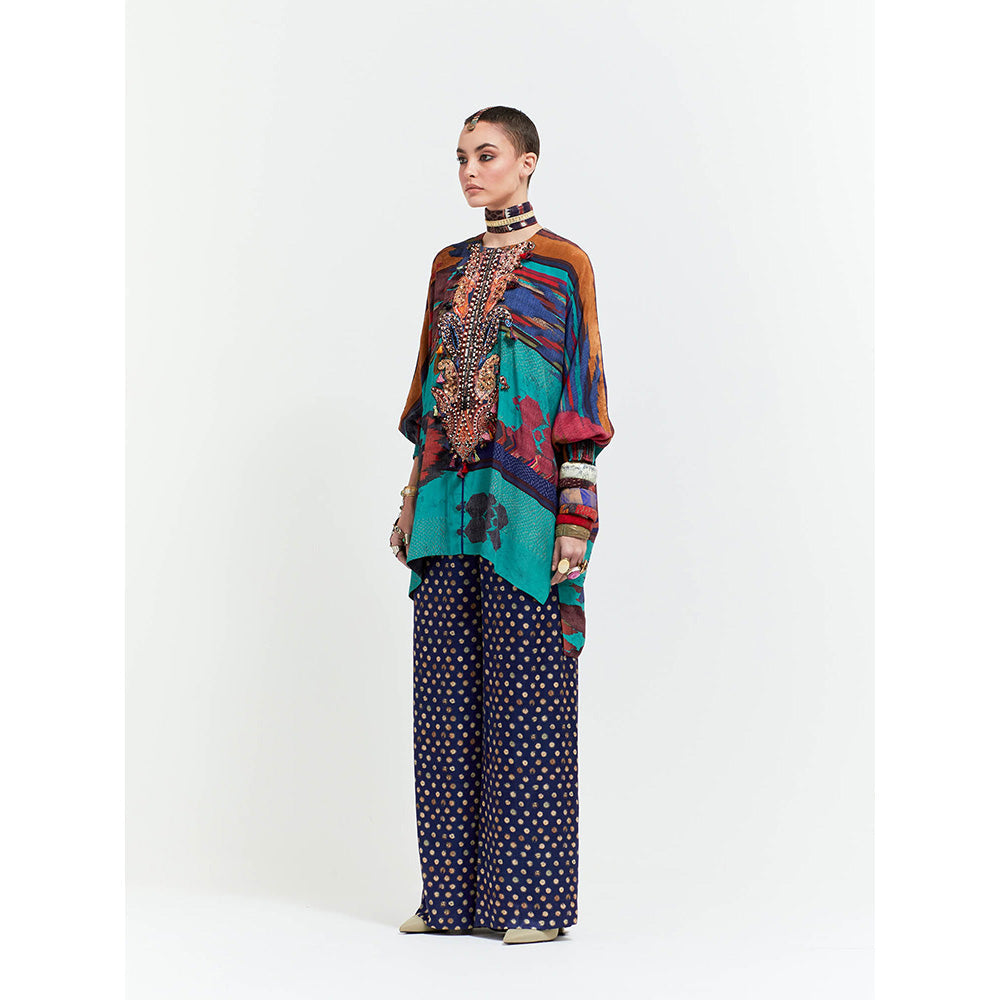 Aseem Kapoor Blue Kuru Trapeze Kurta With Pant (Set of 2)