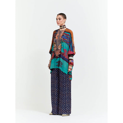 Aseem Kapoor Blue Kuru Trapeze Kurta With Pant (Set of 2)