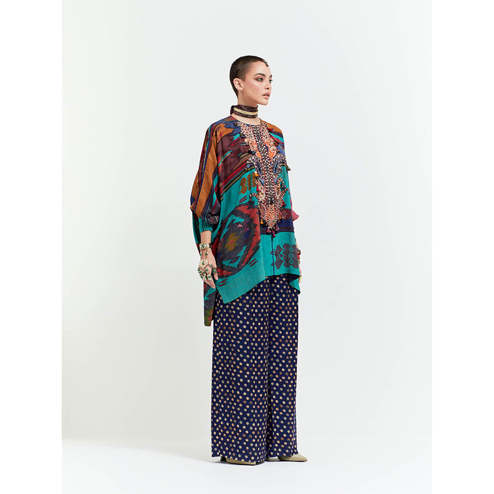 Aseem Kapoor Blue Kuru Trapeze Kurta With Pant (Set of 2)