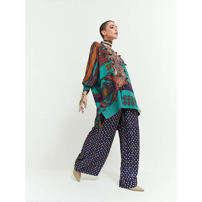 Aseem Kapoor Blue Kuru Trapeze Kurta With Pant (Set of 2)