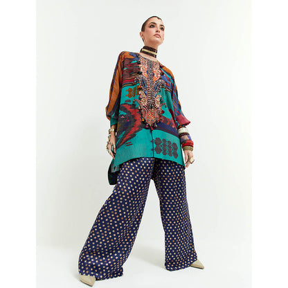 Aseem Kapoor Blue Kuru Trapeze Kurta With Pant (Set of 2)