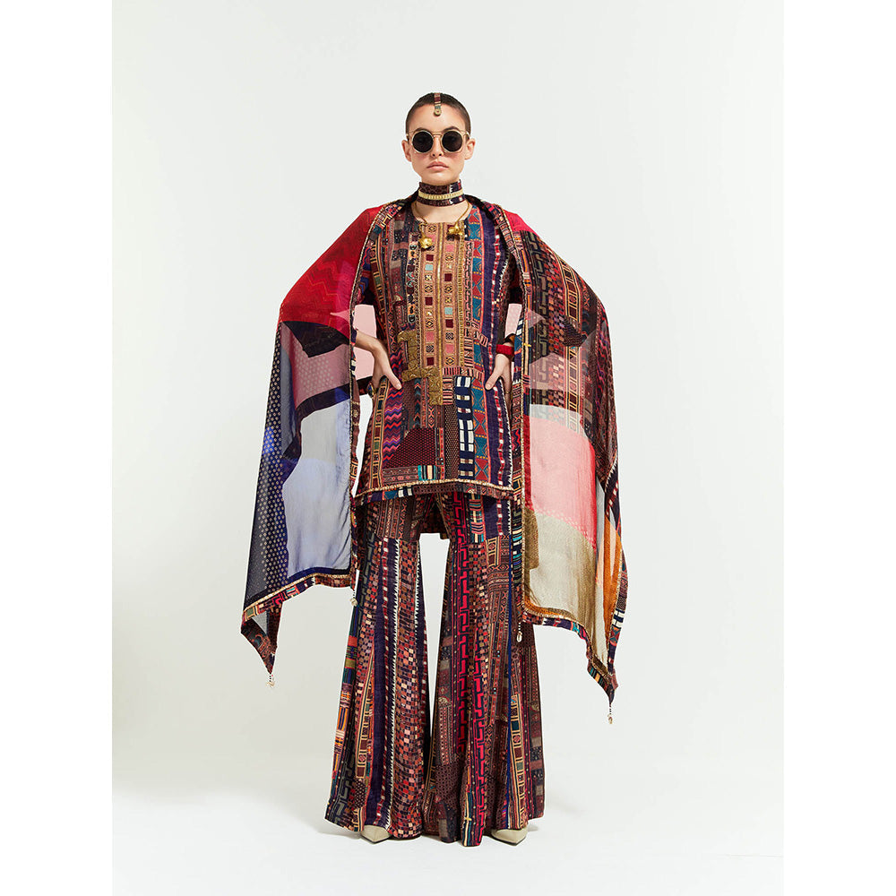 Aseem Kapoor Brown Mitra Short Kurta With Sharara And Dupatta (Set of 3)