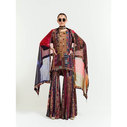 Aseem Kapoor Brown Mitra Short Kurta With Sharara And Dupatta (Set of 3)