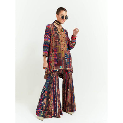 Aseem Kapoor Brown Mitra Short Kurta With Sharara And Dupatta (Set of 3)