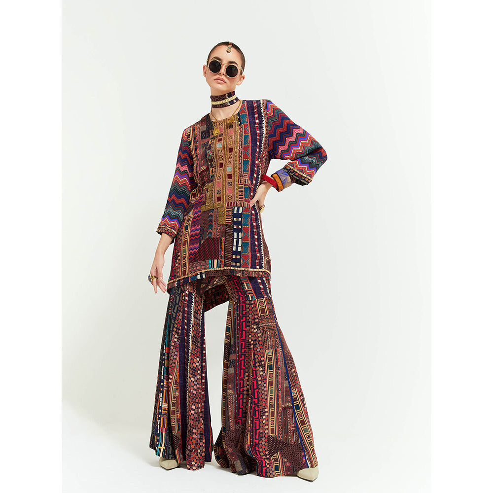 Aseem Kapoor Brown Mitra Short Kurta With Sharara And Dupatta (Set of 3)