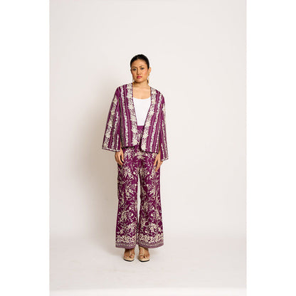 ASHTAR Purple Giro Cape And Pants Set (Set of 2)