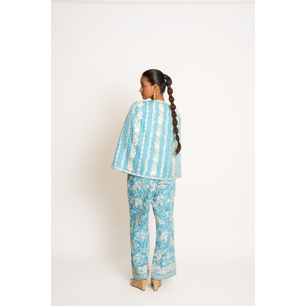ASHTAR Blue Giro Cape And Pants Set (Set of 2)