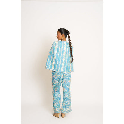 ASHTAR Blue Giro Cape And Pants Set (Set of 2)