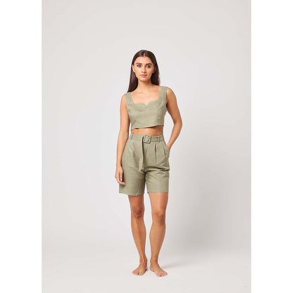 ASHITA FERNANDES Women Green Solid Crop Top