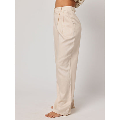 ASHITA FERNANDES Women Off White Premium Linen High Waist Relaxed Trouser