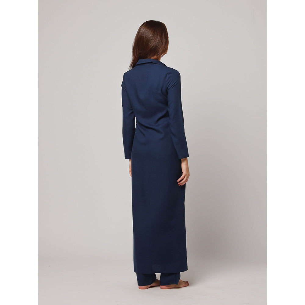 ASHITA FERNANDES Women Navy Blue Linen Blend High Waist Trouser