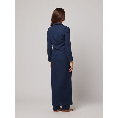 ASHITA FERNANDES Women Navy Blue Linen Blend High Waist Trouser