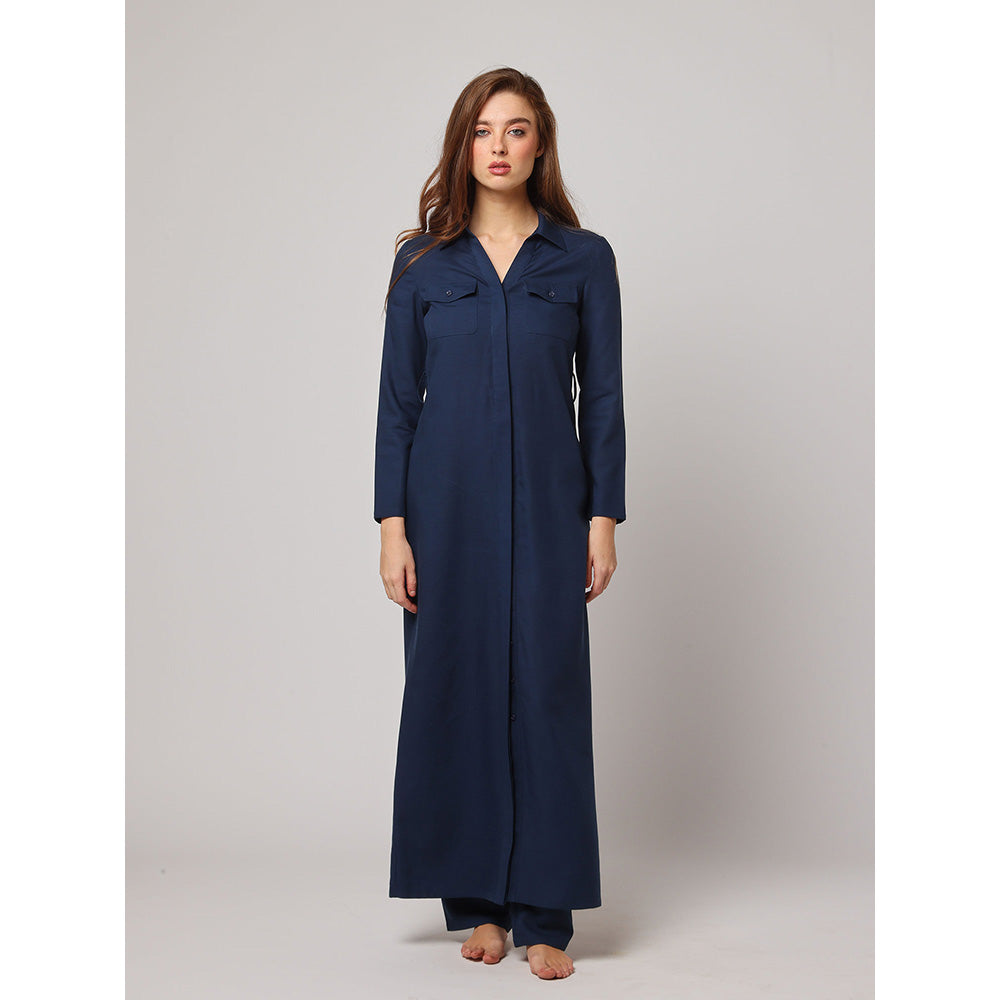 ASHITA FERNANDES Women Navy Blue Linen Blend High Waist Trouser