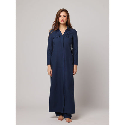 ASHITA FERNANDES Women Navy Blue Linen Blend High Waist Trouser