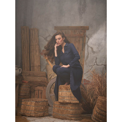 ASHITA FERNANDES Women Navy Blue Linen Blend High Waist Trouser