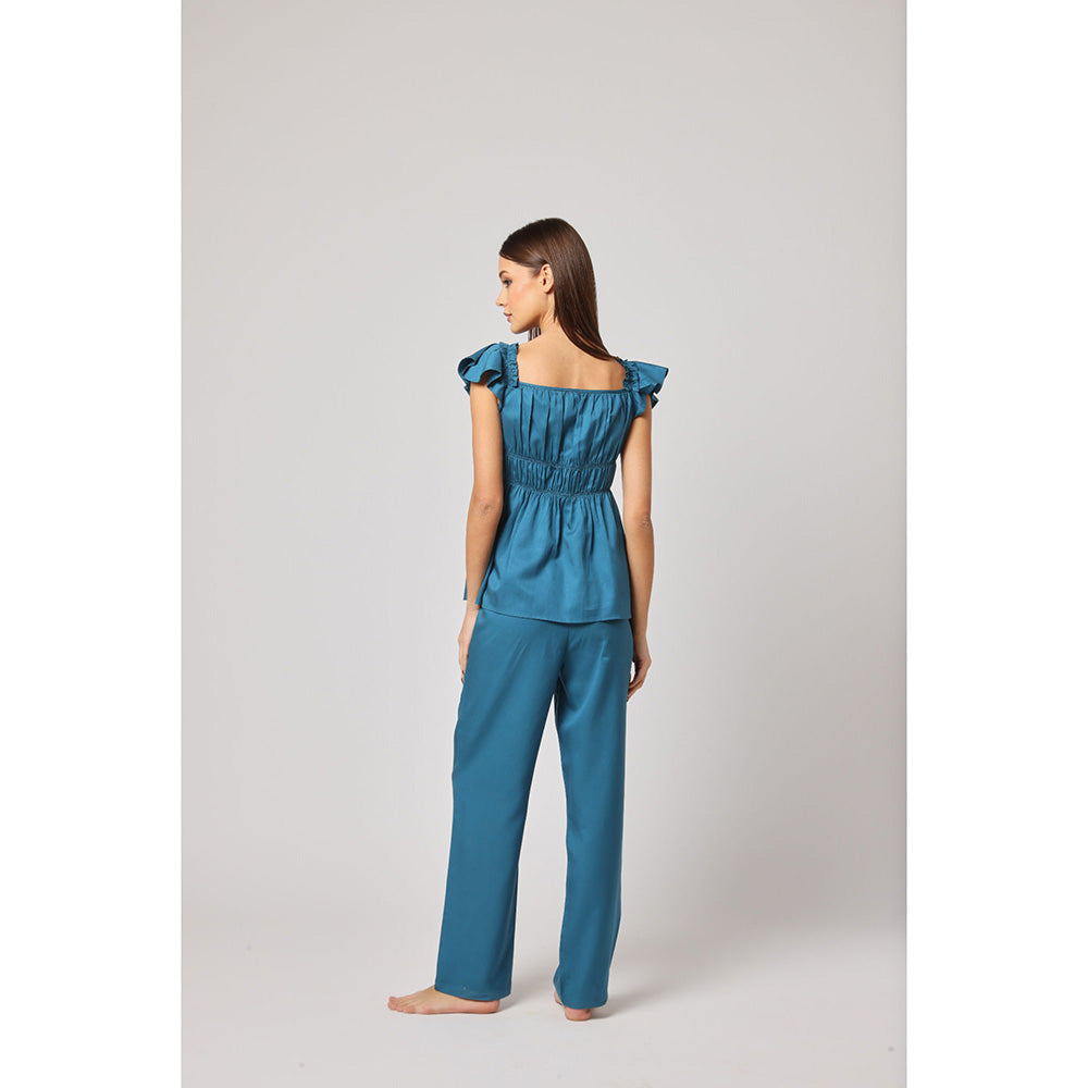 ASHITA FERNANDES Women Blue Premium Linen Blend Co-Ord (Set of 2)