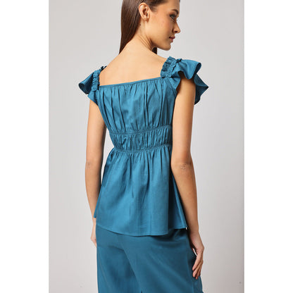 ASHITA FERNANDES Women Blue Premium Linen Blend Co-Ord (Set of 2)