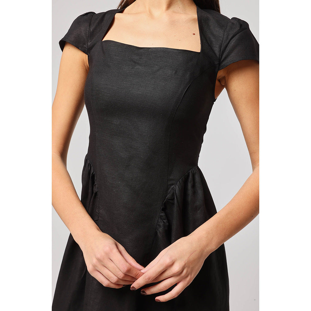 ASHITA FERNANDES Women Black Slim Fit Premium Linen Mini Dress