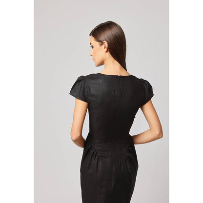 ASHITA FERNANDES Women Black Slim Fit Premium Linen Mini Dress