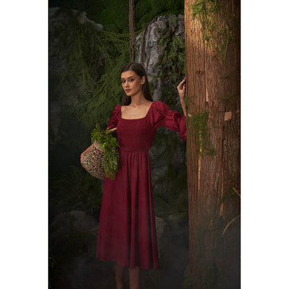 ASHITA FERNANDES Women A-Line Red Linen Blend Midi Dress