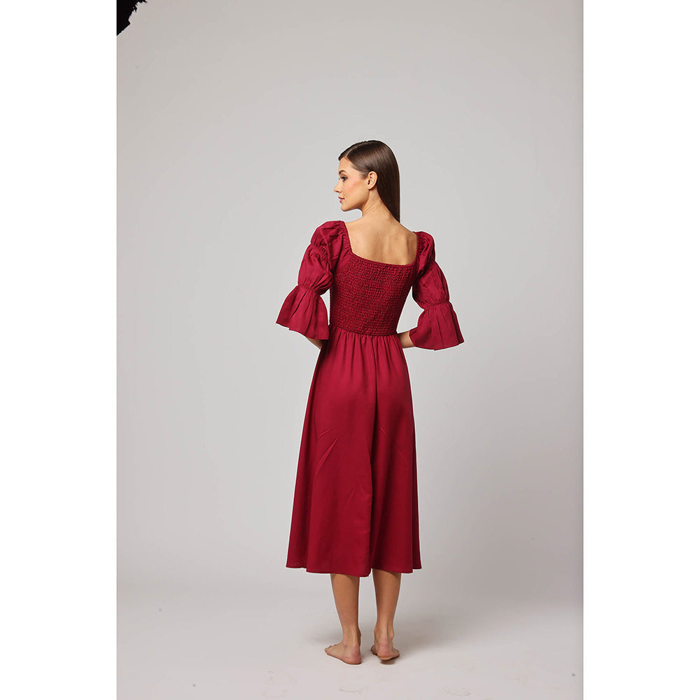 ASHITA FERNANDES Women A-Line Red Linen Blend Midi Dress