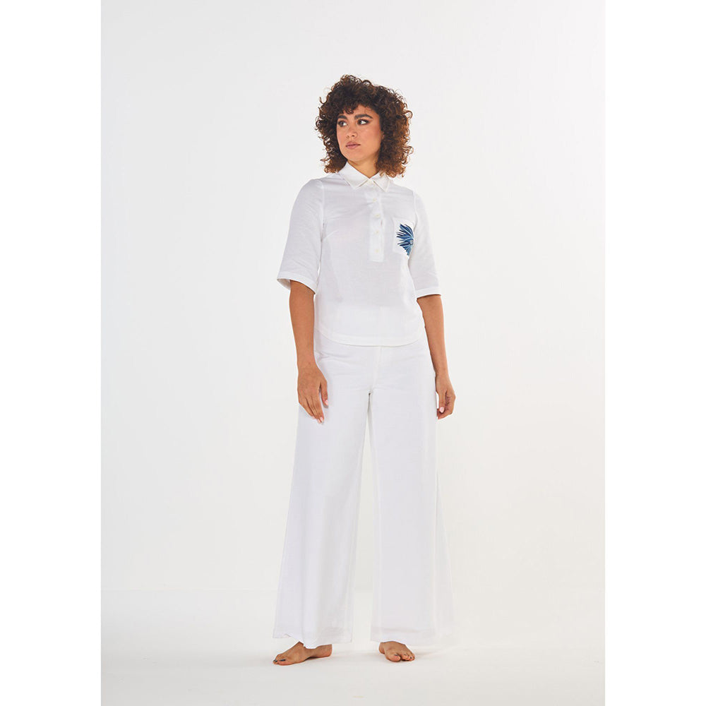 ASHITA FERNANDES Women Nature In White Embroidered Henley Top