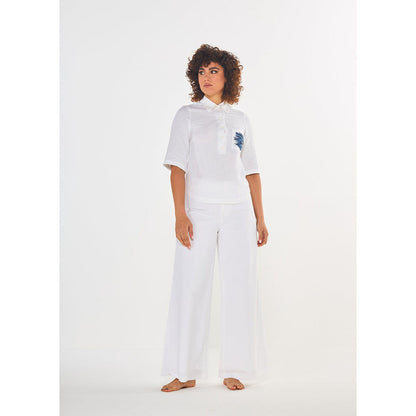 ASHITA FERNANDES Women Nature In White Embroidered Henley Top