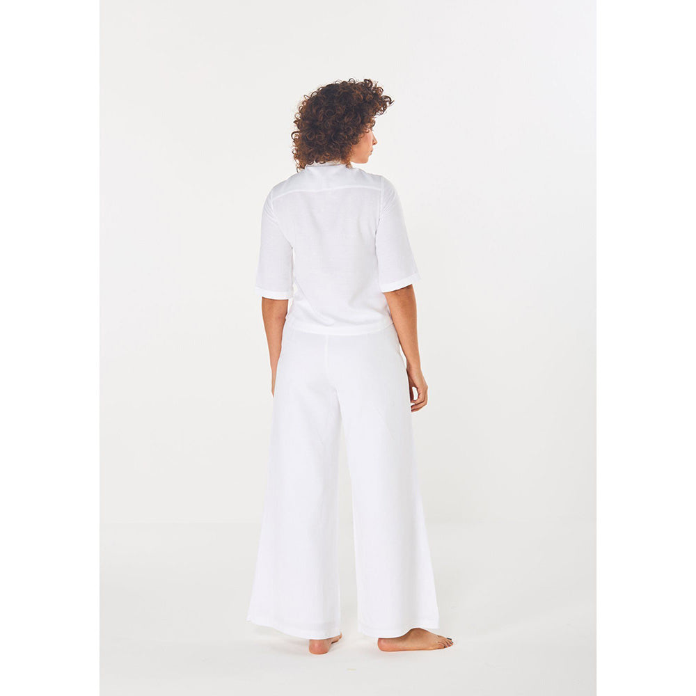 ASHITA FERNANDES Women Nature In White Embroidered Henley Top