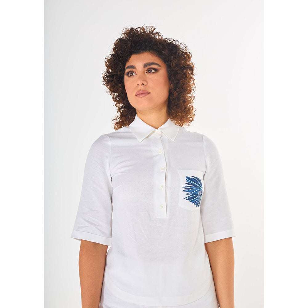 ASHITA FERNANDES Women Nature In White Embroidered Henley Top
